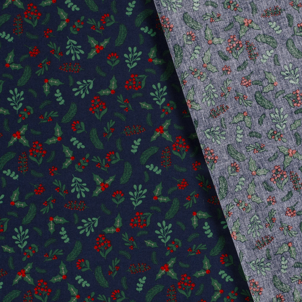 Cotton Poplin fabric Christmas twigs printed 