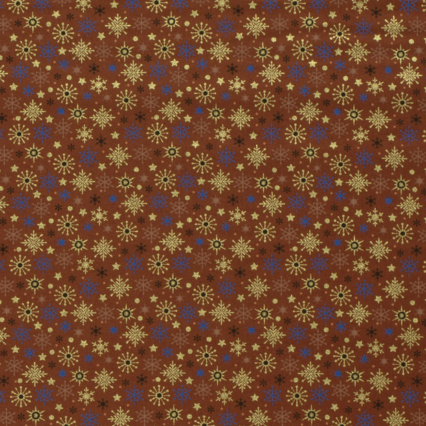 Cotton Poplin fabric Christmas ornaments Brique
