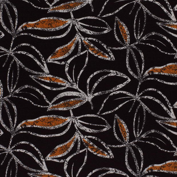 Poly Viscose Jersey fabric Leaves Brique