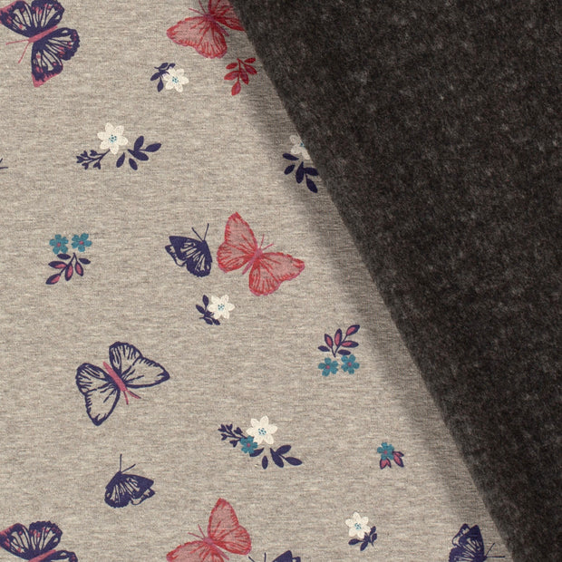 Alphen Fleece fabric Butterflies Grey