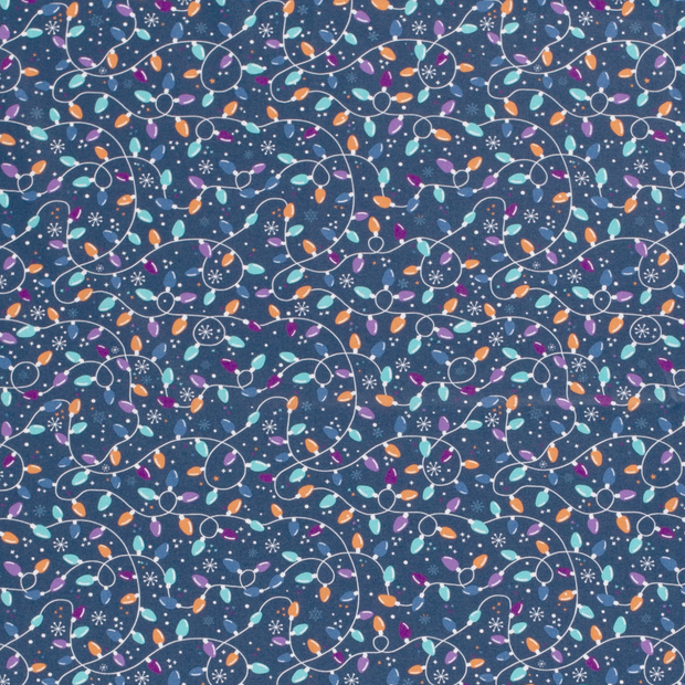 Cotton Poplin fabric Christmas ornaments Navy