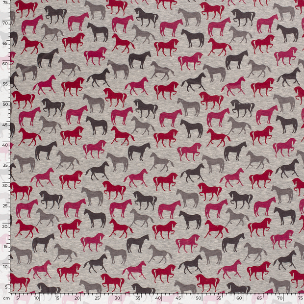 Alphen Fleece fabric Horses Middle Grey