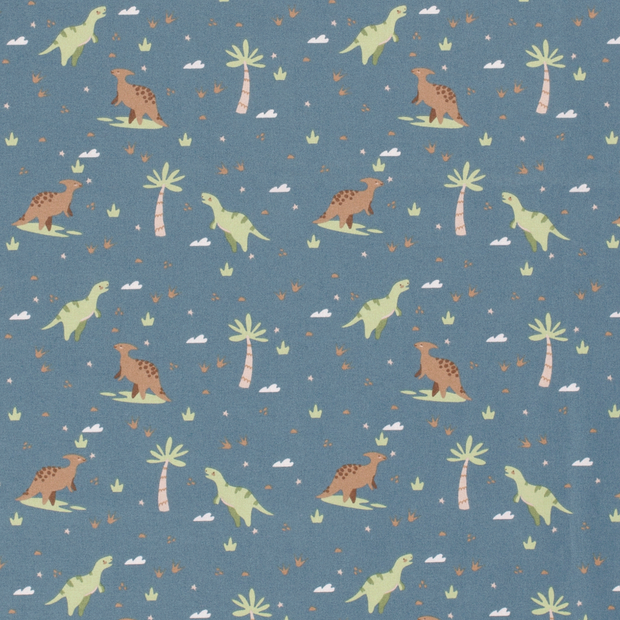 Cotton Poplin fabric Animals Steel Blue