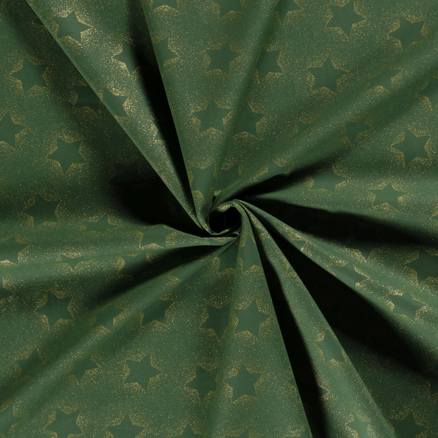 Cotton Poplin fabric Green printed and foil 