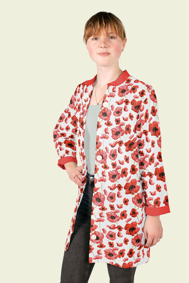 Cotton Poplin fabric Flowers Optical White