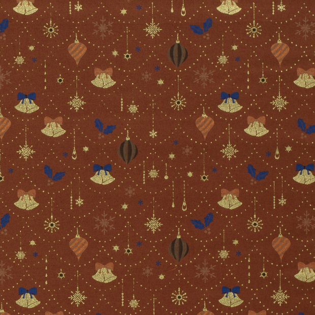 Cotton Poplin fabric Christmas Brique