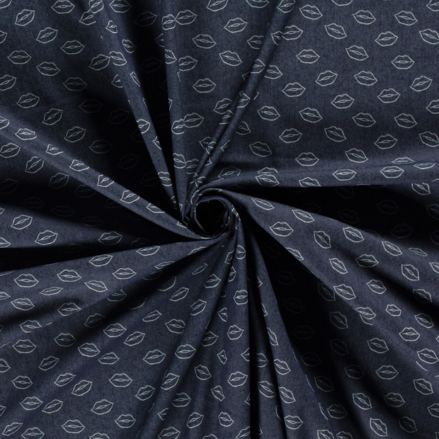 Denim fabric Navy printed 