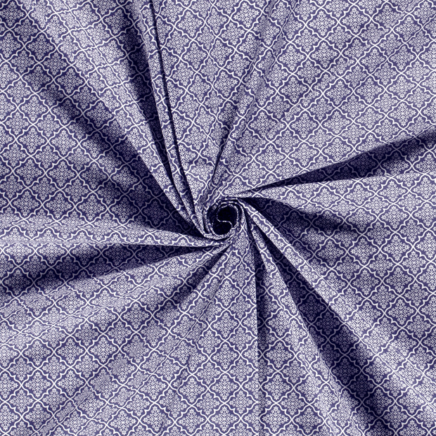 Popeline de Coton tissu Bleu Marine imprimé 