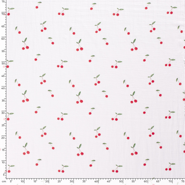 Double gaze tissu fruits Blanc
