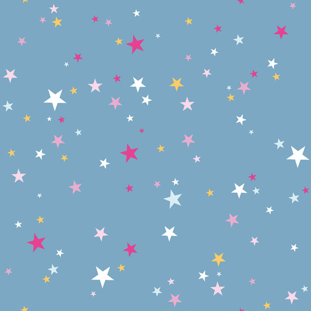Popeline de Coton tissu étoiles Bleu acier