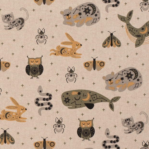 Linen Look fabric Animals Olive Green