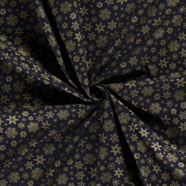 Cotton Poplin fabric Navy printed and foil 