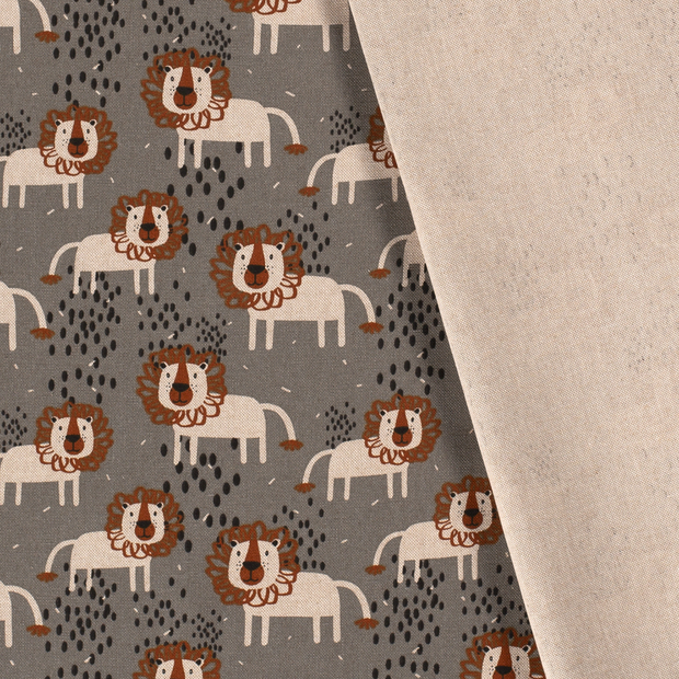 Linen Look fabric Lions printed 