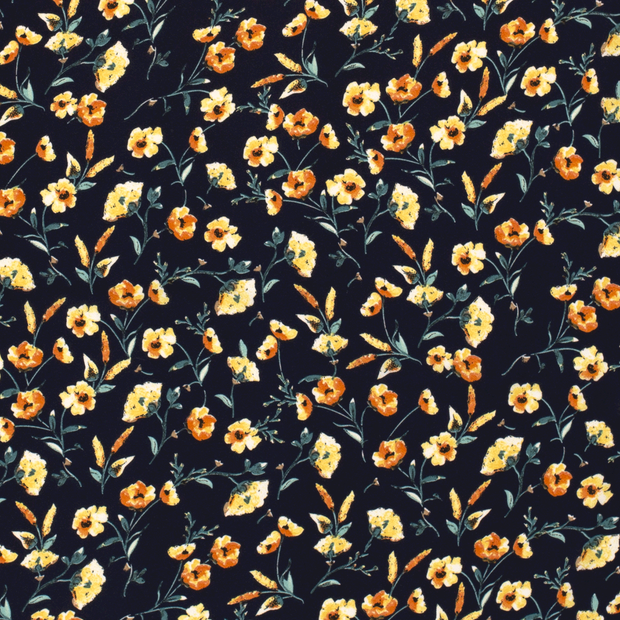 Crêpe Georgette fabric Flowers Navy