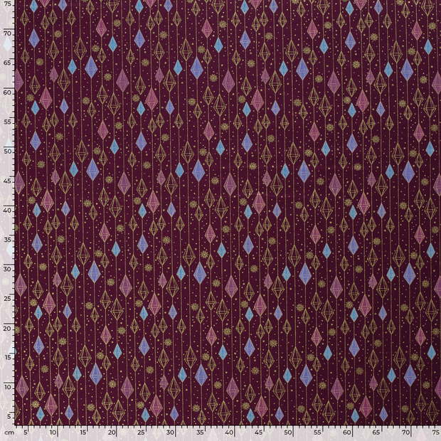 Cotton Poplin fabric Christmas ornaments Aubergine