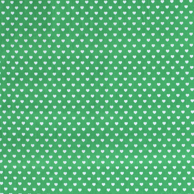 Cotton Poplin fabric Hearts Green