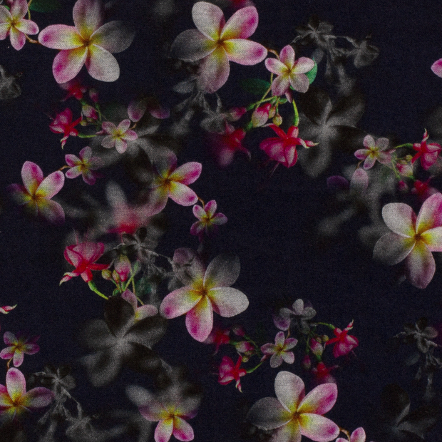 Poly Viscose Jersey fabric Flowers Navy