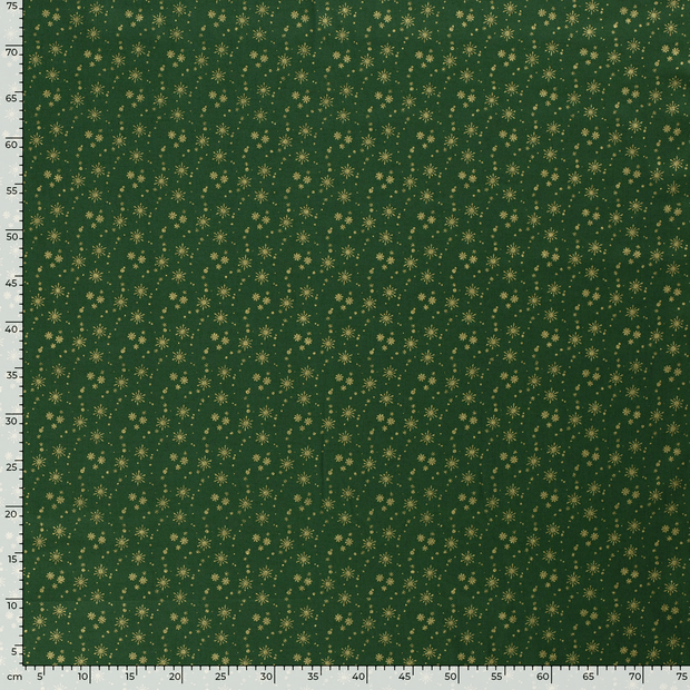 Cotton Poplin fabric Christmas stars Green