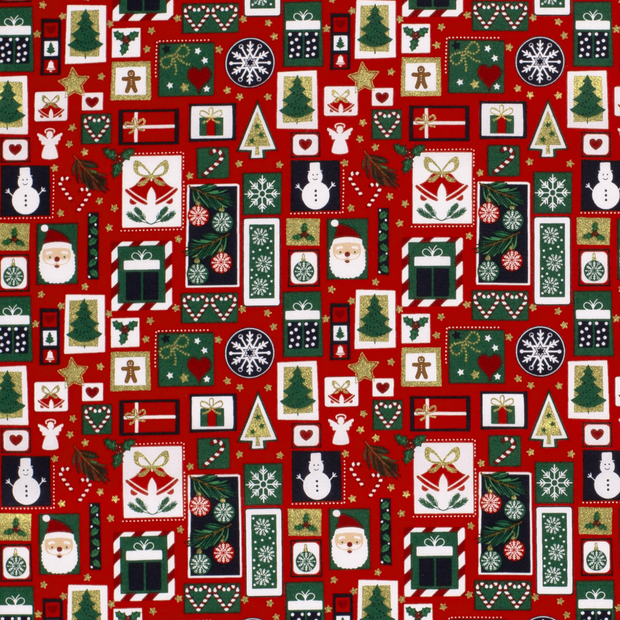 Cotton Poplin fabric Christmas patchwork Red