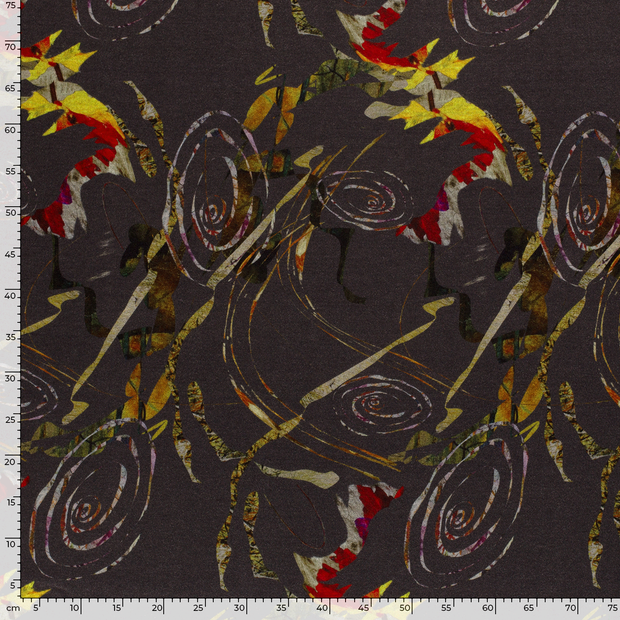Poly Viscose Jersey fabric Abstract Dark Grey