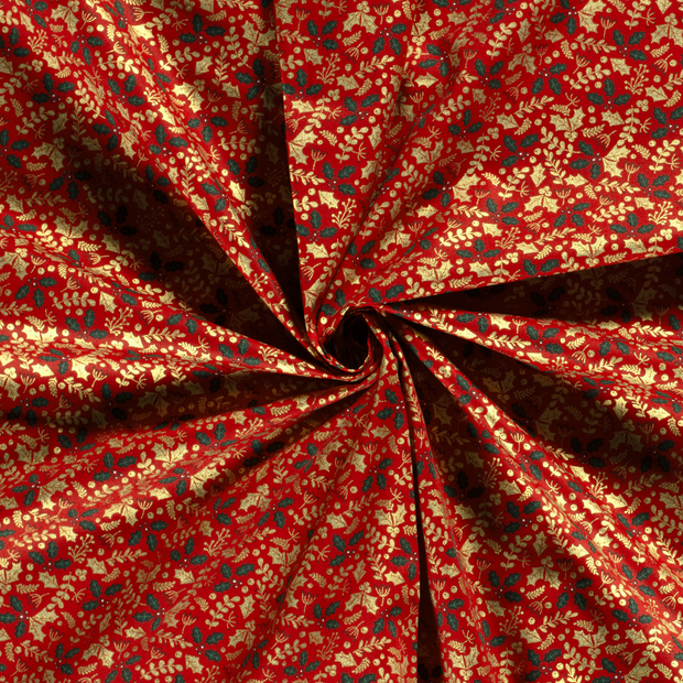 Cotton Poplin fabric Red printed and foil 