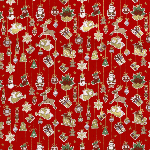 Cotton Poplin fabric Christmas ornaments Red