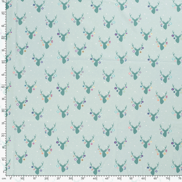 Cotton Poplin fabric Christmas snowflakes Mint