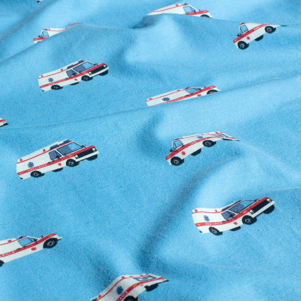 Cotton Jersey fabric Cars Aqua