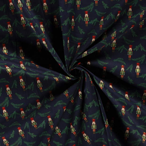 Cotton Poplin fabric Navy printed and foil 