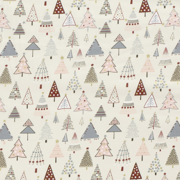Cotton Poplin fabric Christmas ornaments Off White