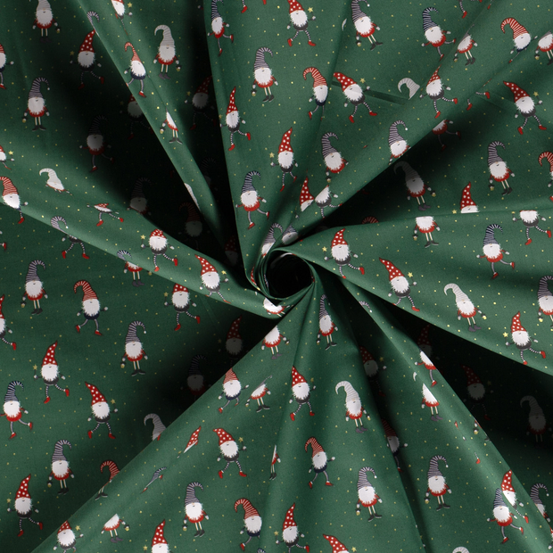 Cotton Poplin fabric Green printed and foil 
