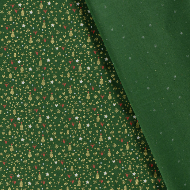 Cotton Poplin fabric Christmas twigs printed and foil 