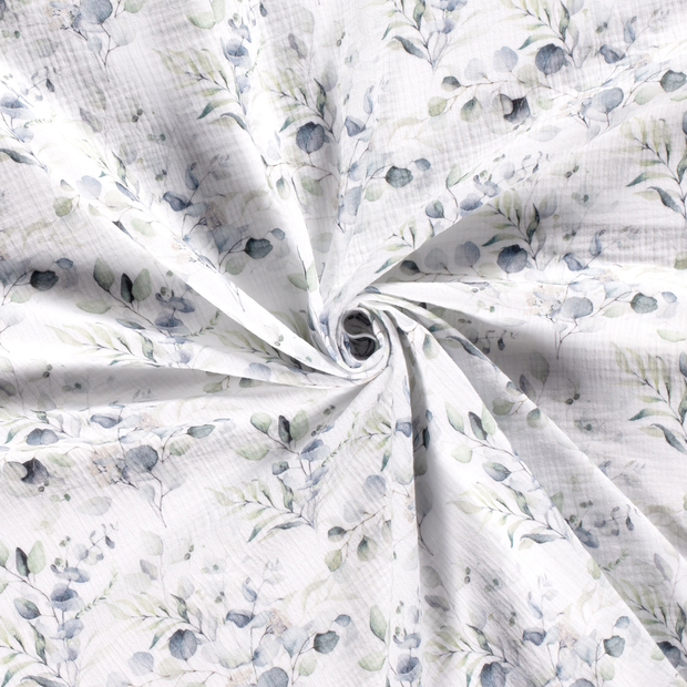 Muslin fabric White digital printed 