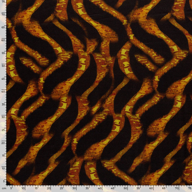 Poly Viscose Jersey stof Abstract Oker