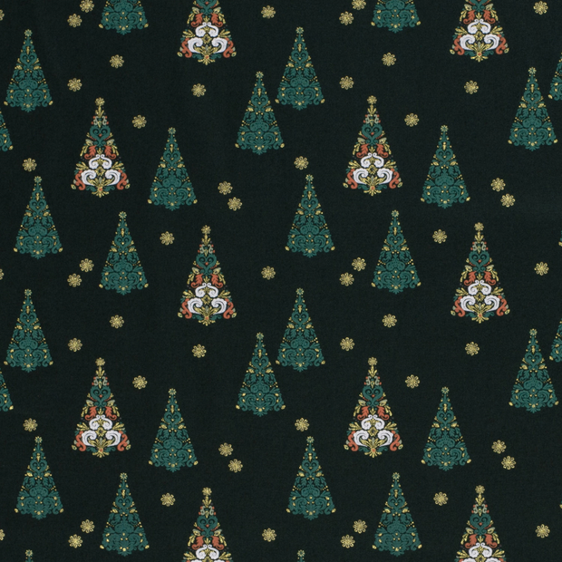 Cotton Poplin fabric Christmas ornaments Dark Green