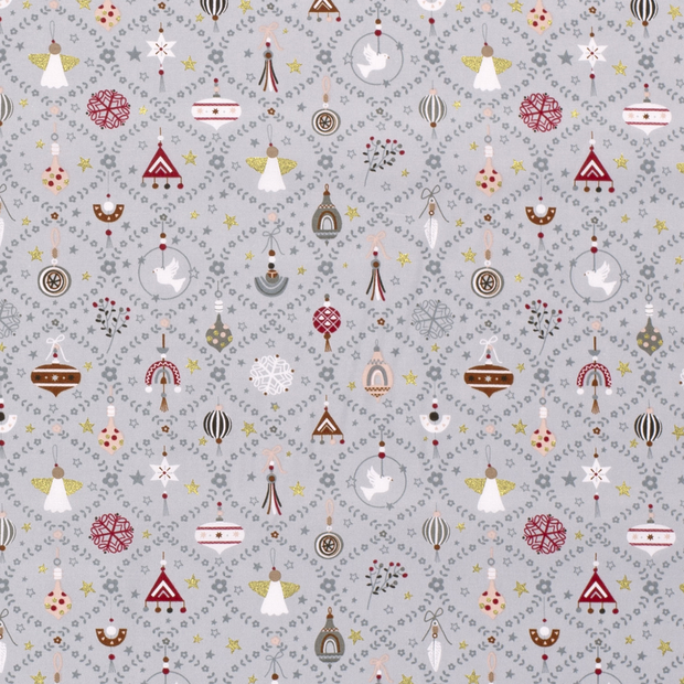 Cotton Poplin fabric Christmas Grey