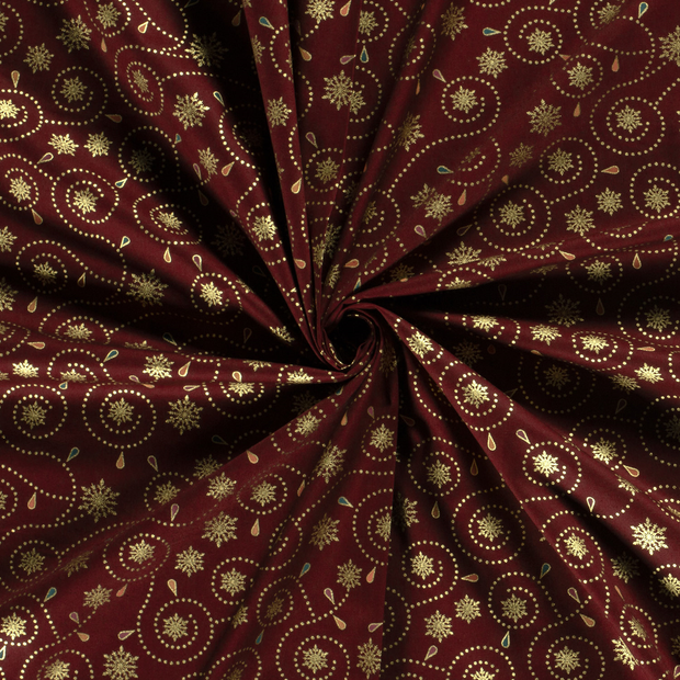 Cotton Poplin fabric Red printed and foil 