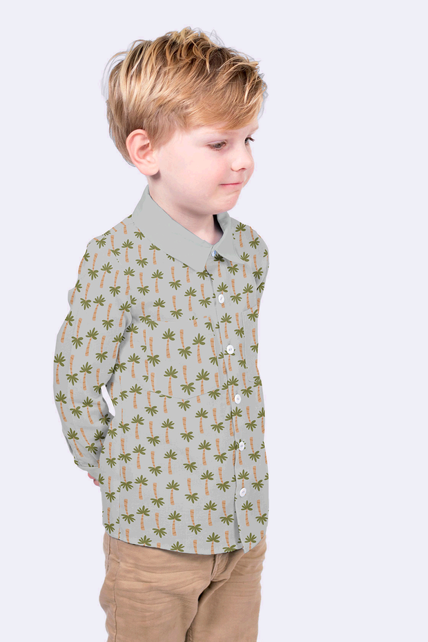 Cotton Poplin fabric Trees Light Grey