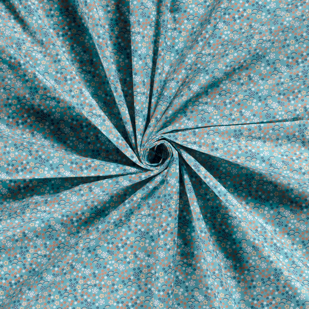Cotton Poplin fabric Petrol printed 