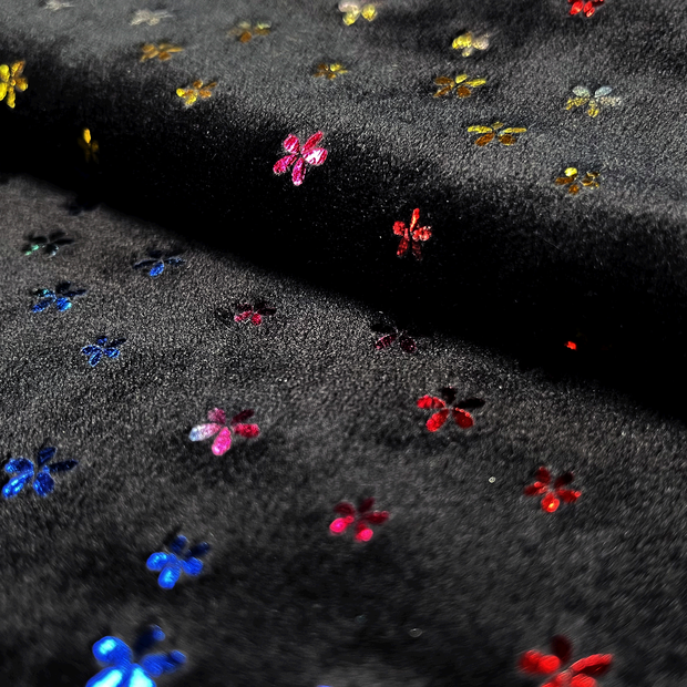 Velvet fabric Flowers Black