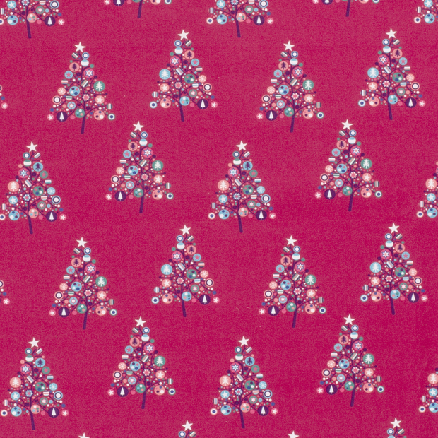Cotton Poplin fabric Christmas snowflakes Fuchsia