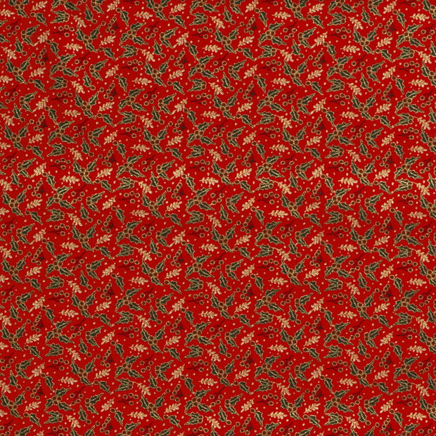 Katoen Poplin stof Kerstbomen Rood
