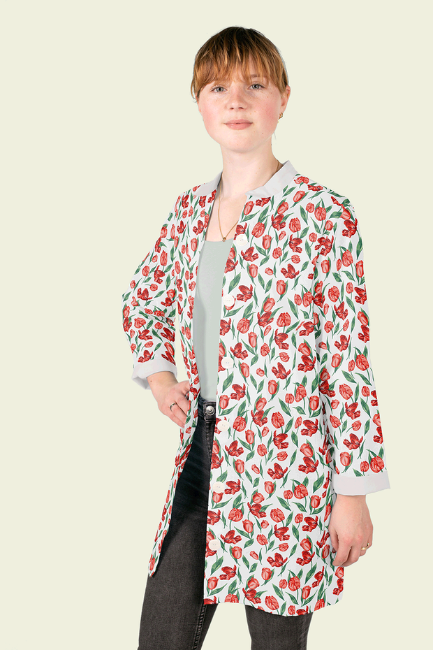 Cotton Poplin fabric Flowers Optical White