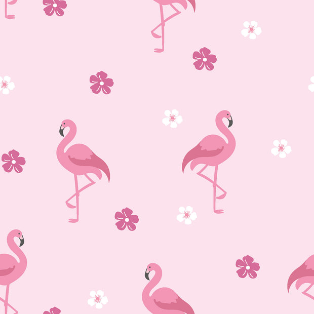 Katoen Poplin stof Flamingo's Licht roze