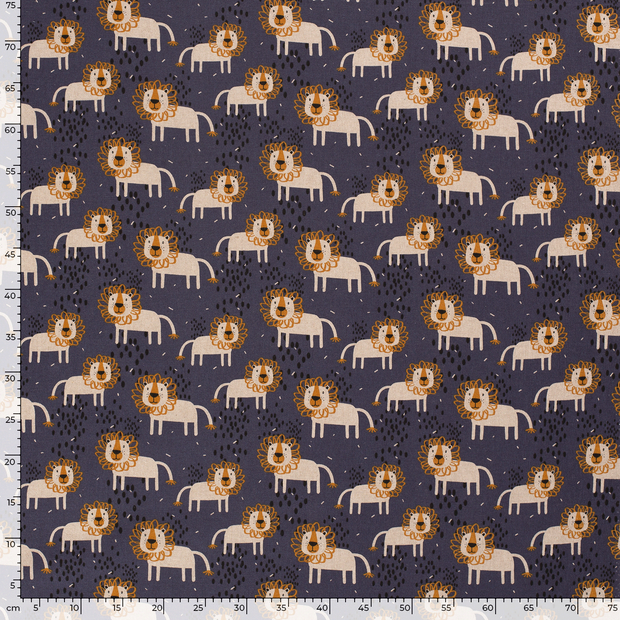 Linen Look fabric Lions Indigo