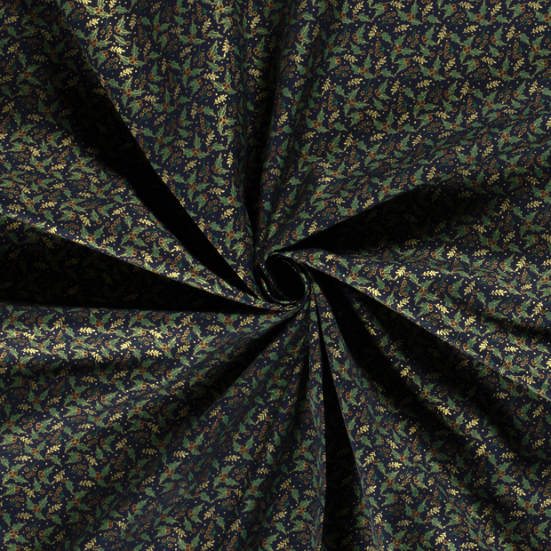 Cotton Poplin fabric Navy printed and foil 