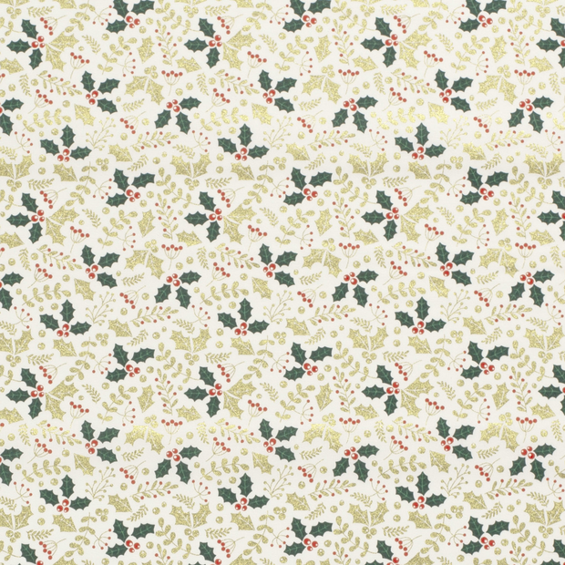 Cotton Poplin fabric Christmas trees Off White