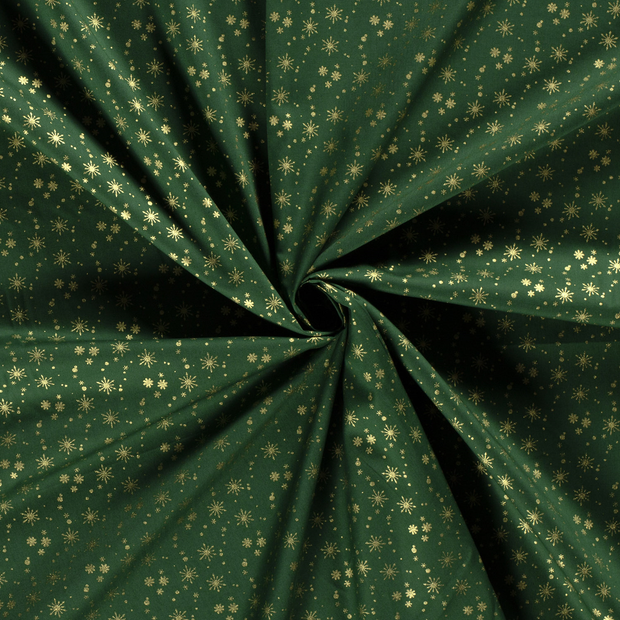 Cotton Poplin fabric Green printed and foil 