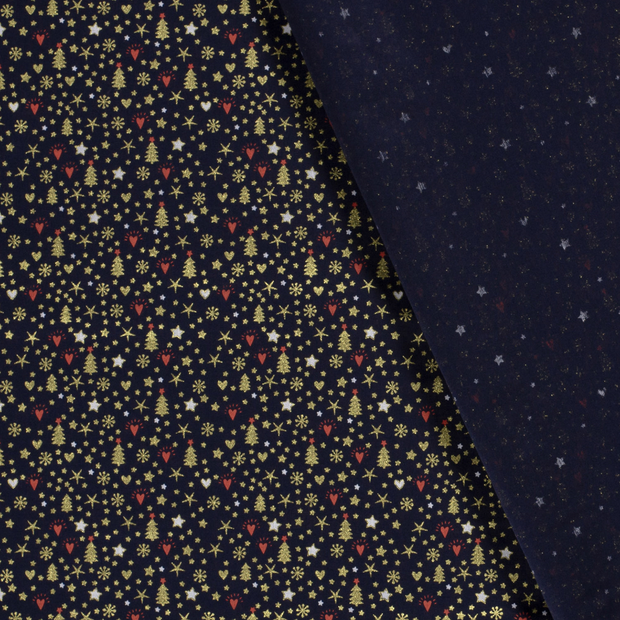 Cotton Poplin fabric Christmas twigs printed and foil 