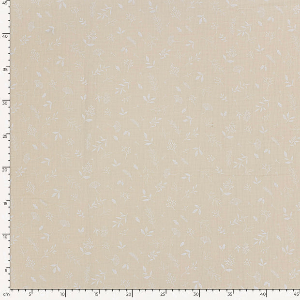 Double gaze tissu Feuilles Beige